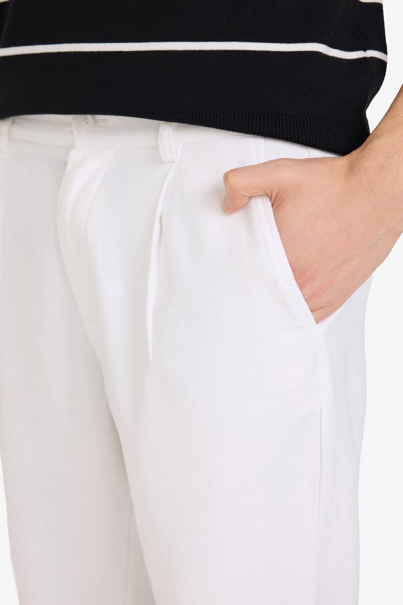 DeFacto White Man Regular Fit Regular Hem Cotton Trousers Casual - Image 4